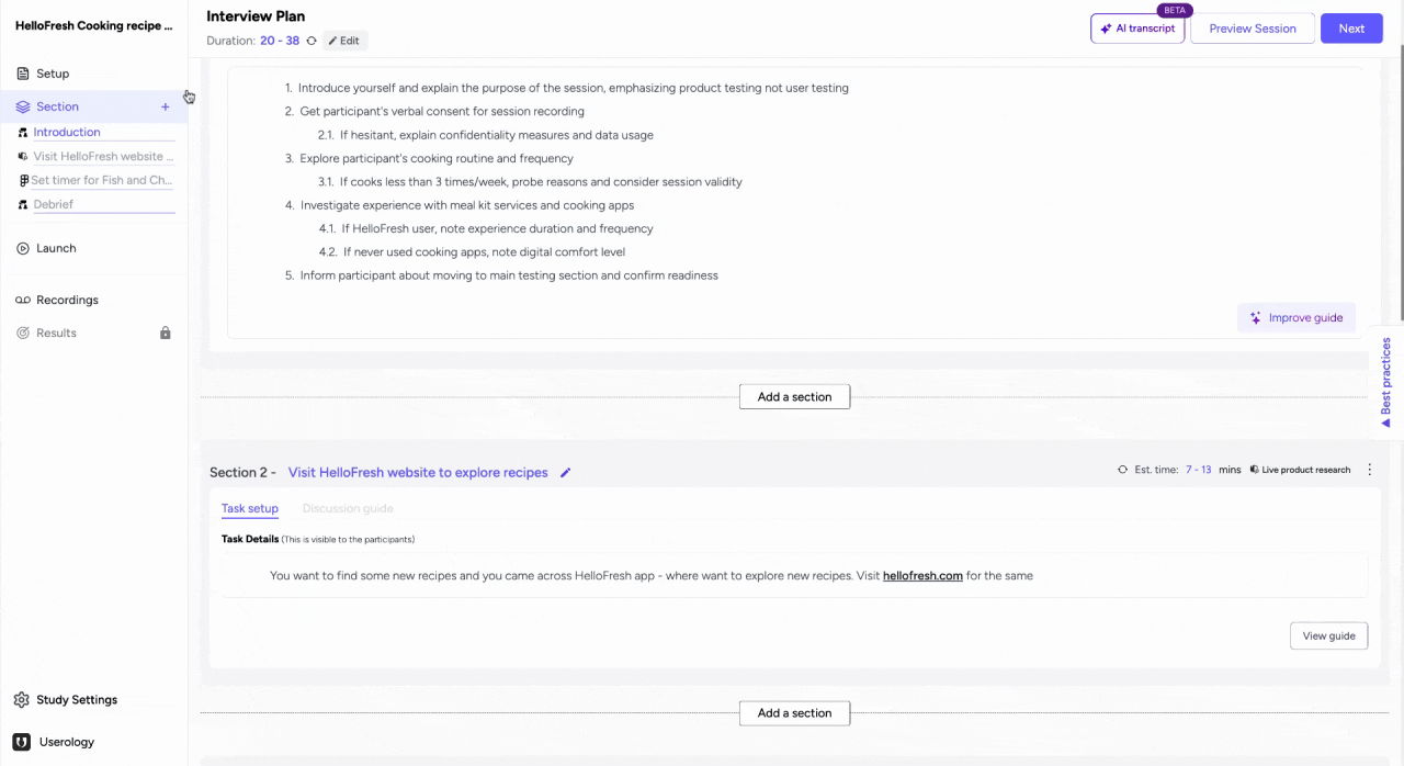 Adding a new voice interview section to the study