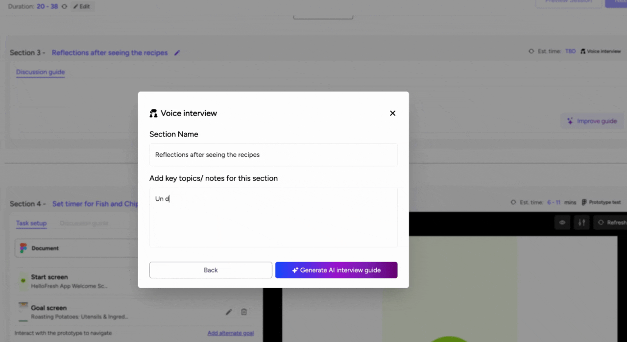 Entering topics for the AI interview guide