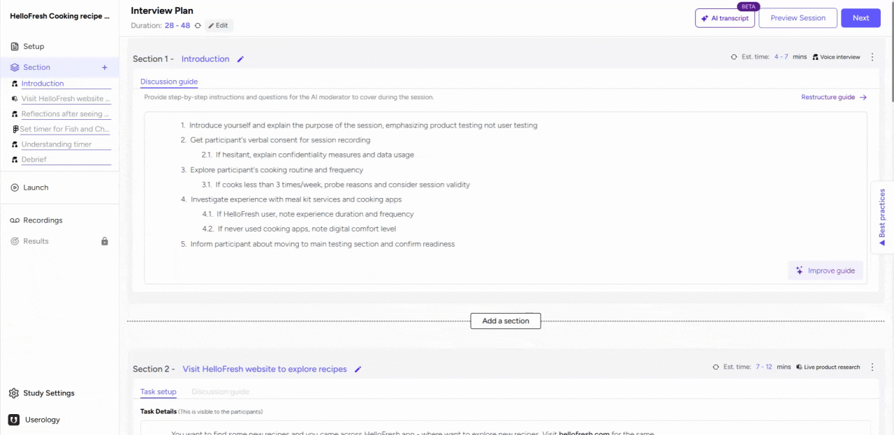 Navigating to AI configuration in Study settings