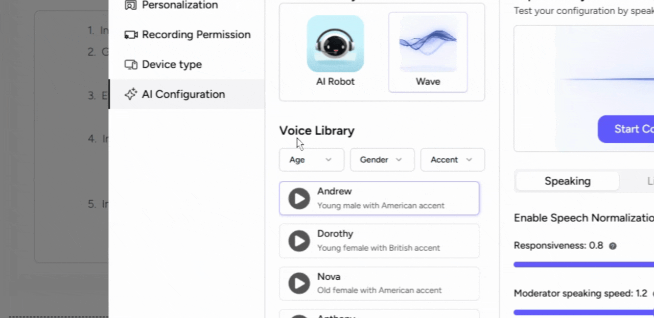 Modifying avatar library and voice settings