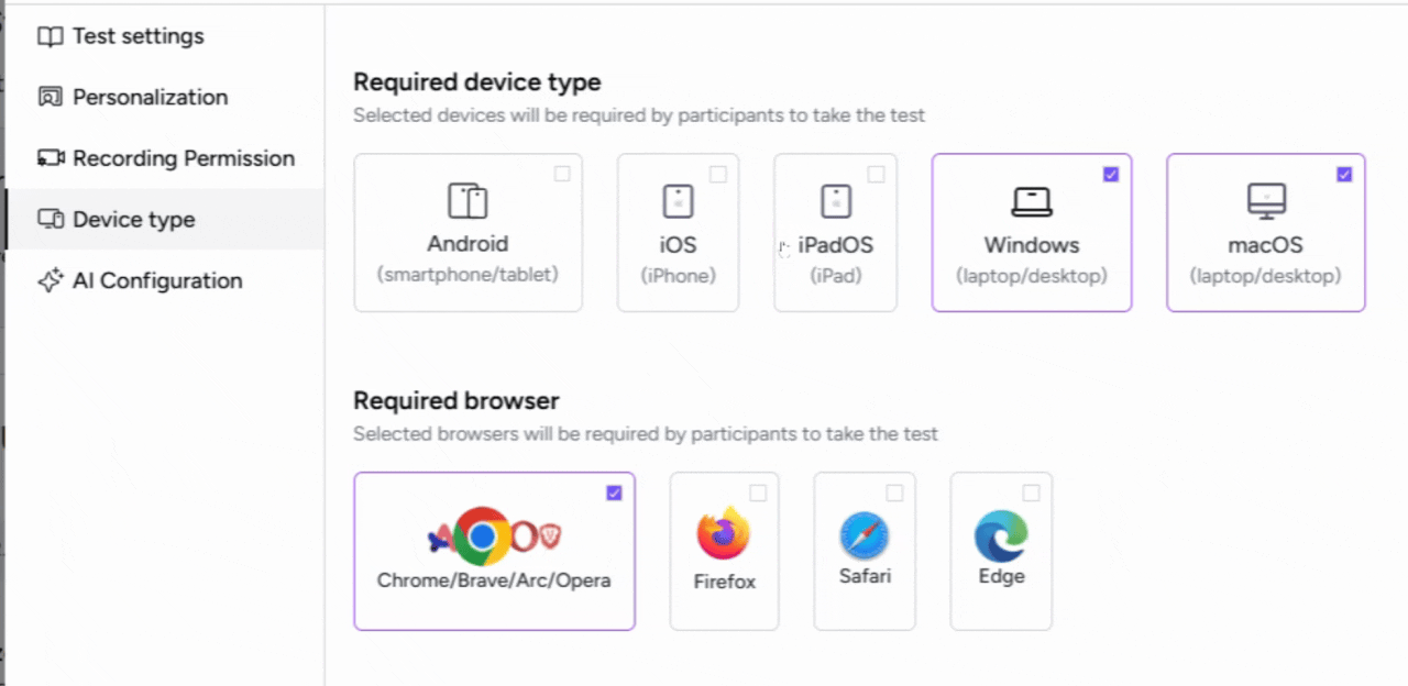 Selecting device types like Android and iPhone