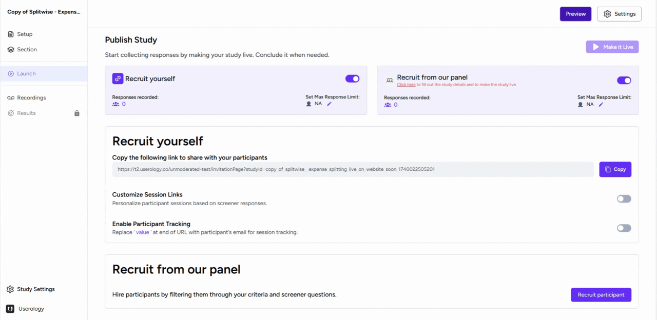 Participant view of the legal agreement acceptance screen