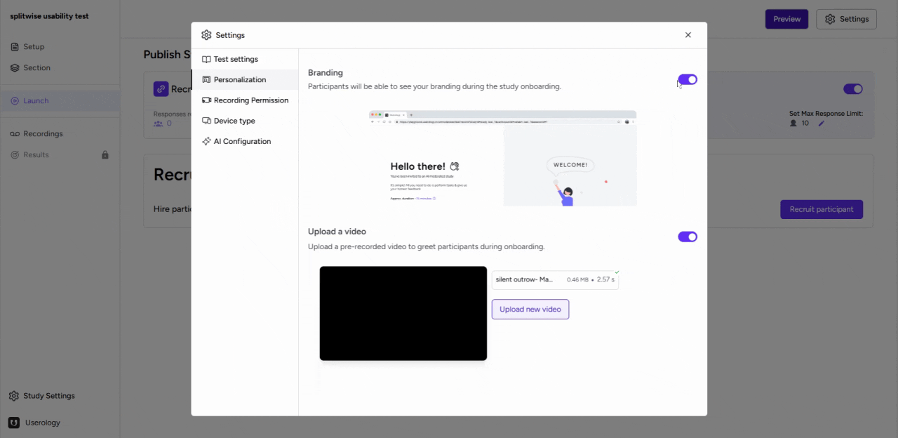 Uploading organization logo for study branding