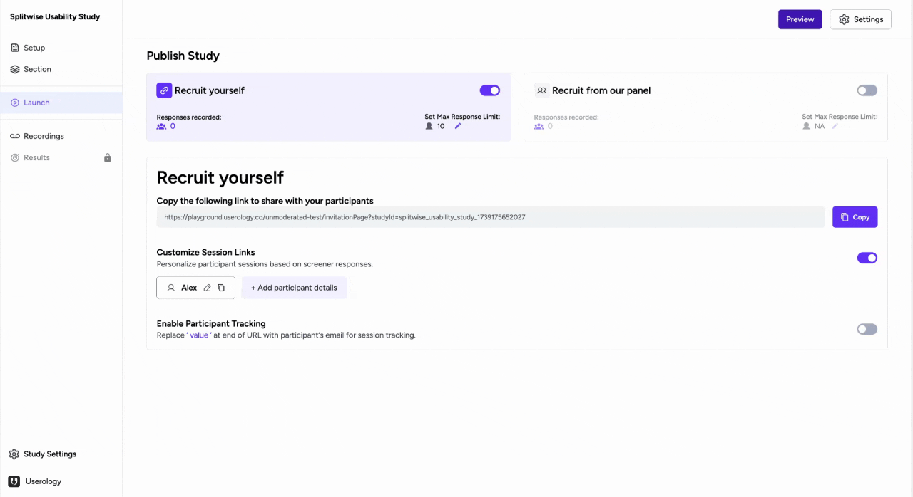 Appending email to the study link for tracking