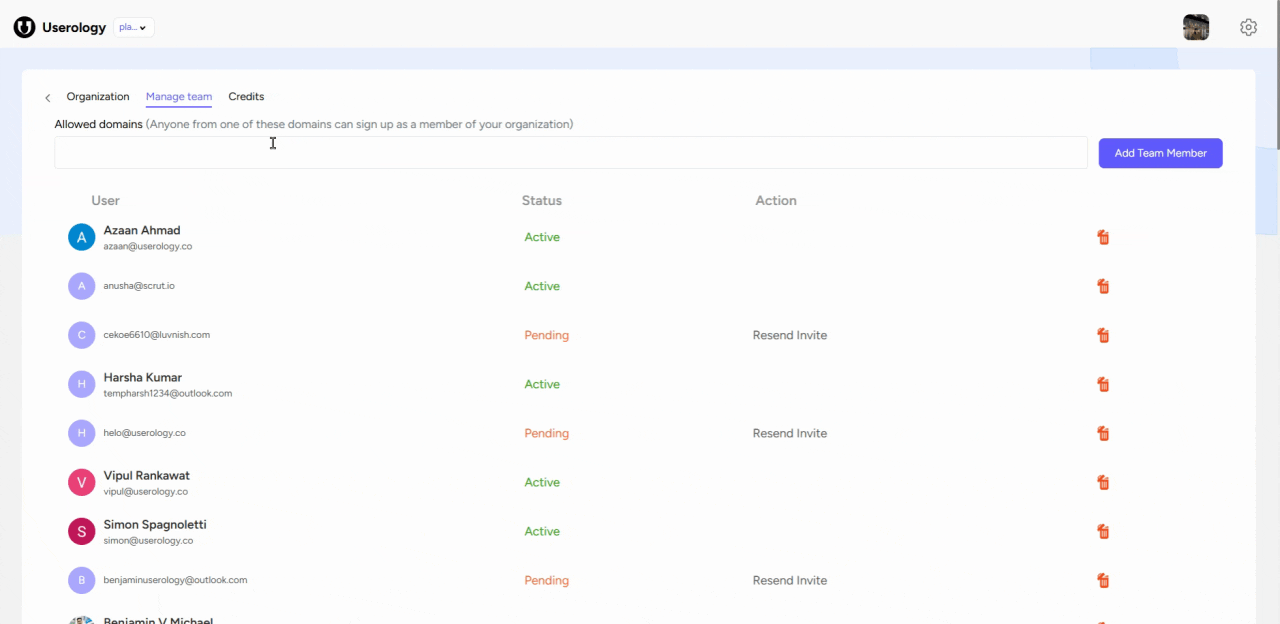 Adding domains and inviting team members