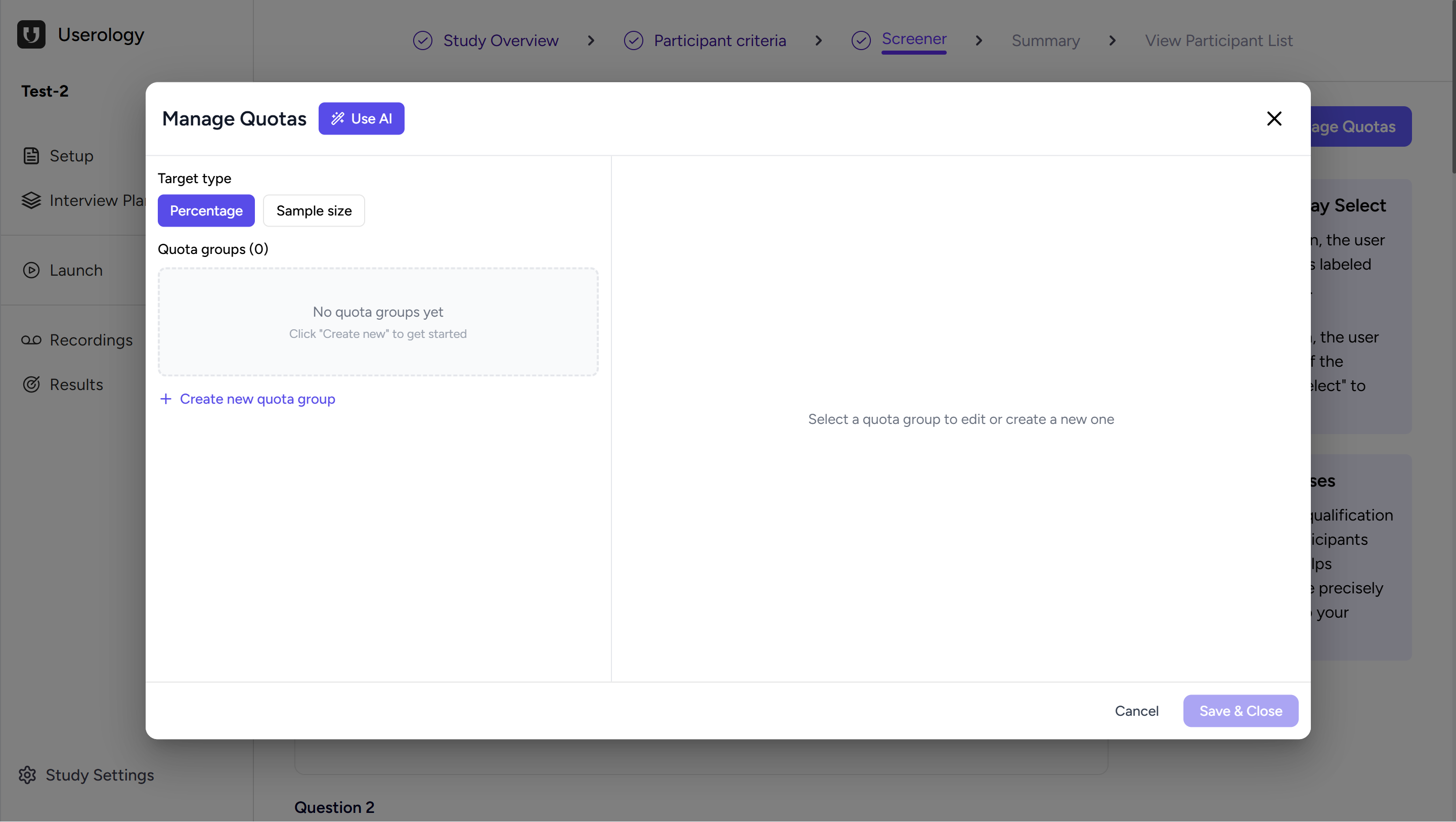 Manage Quotas empty state with Create new quota group option