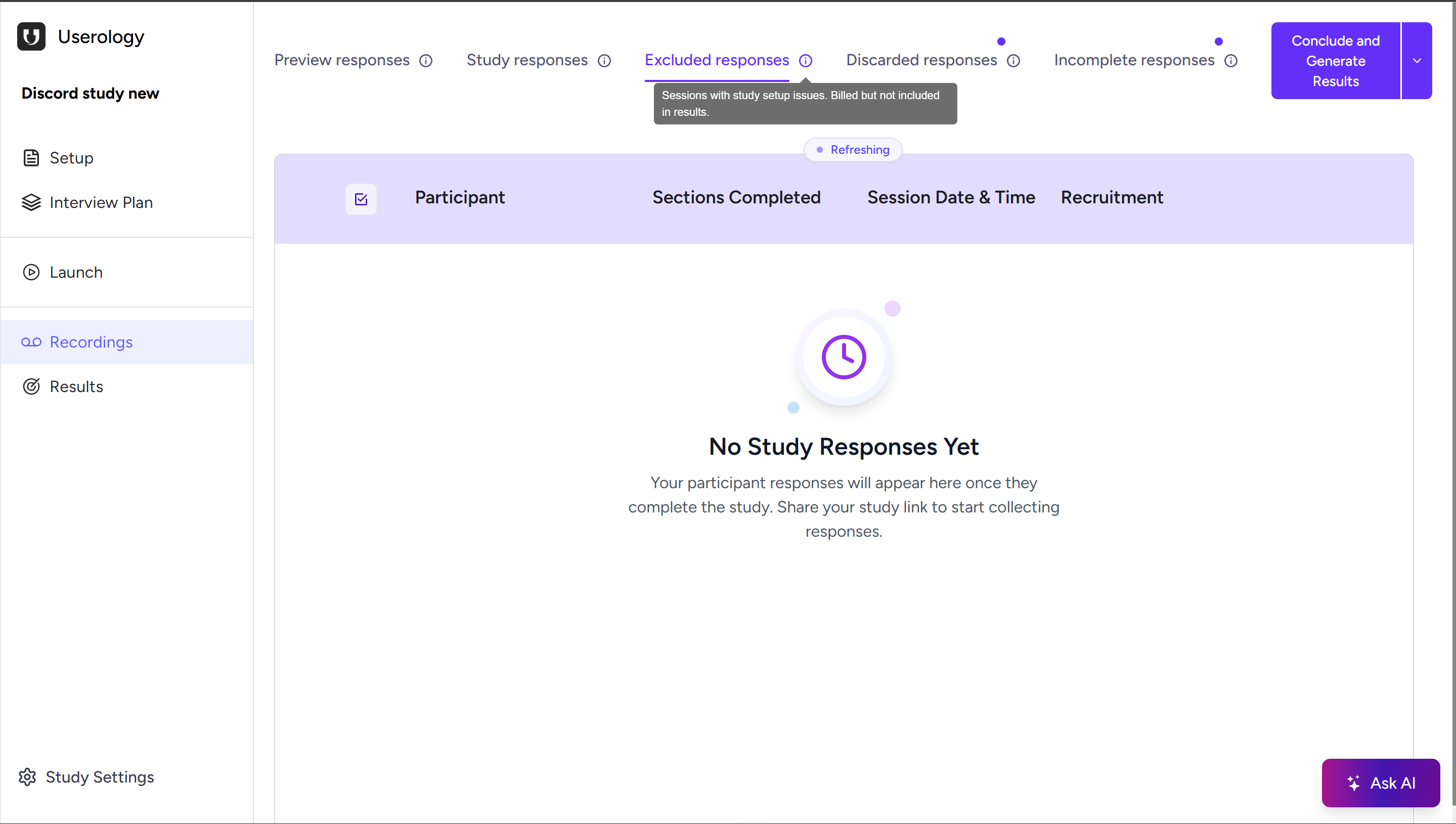 Excluded responses tab