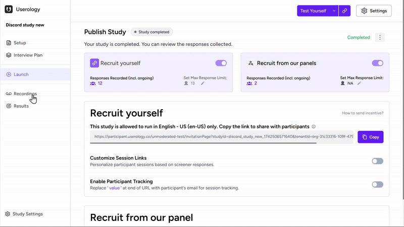 Accessing Recordings from the left navigation pane