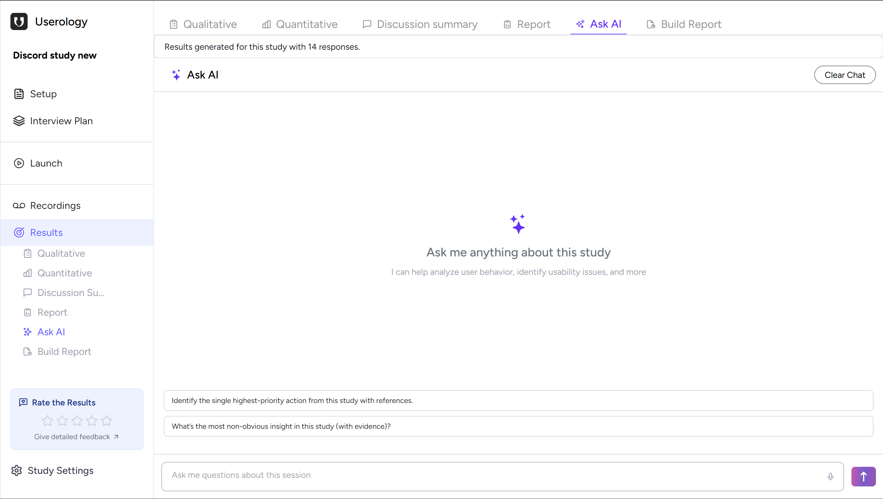 Ask AI interface with sample prompts