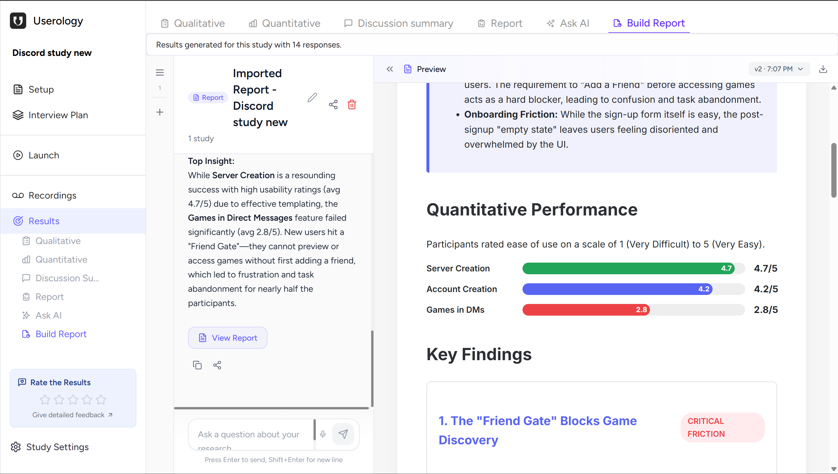 Build Report with generated report preview