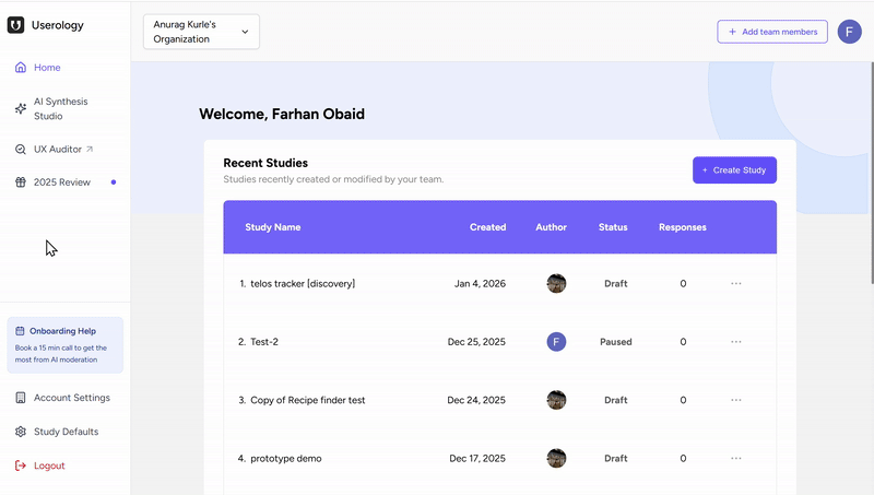 Accessing UX Auditor from the left navigation pane